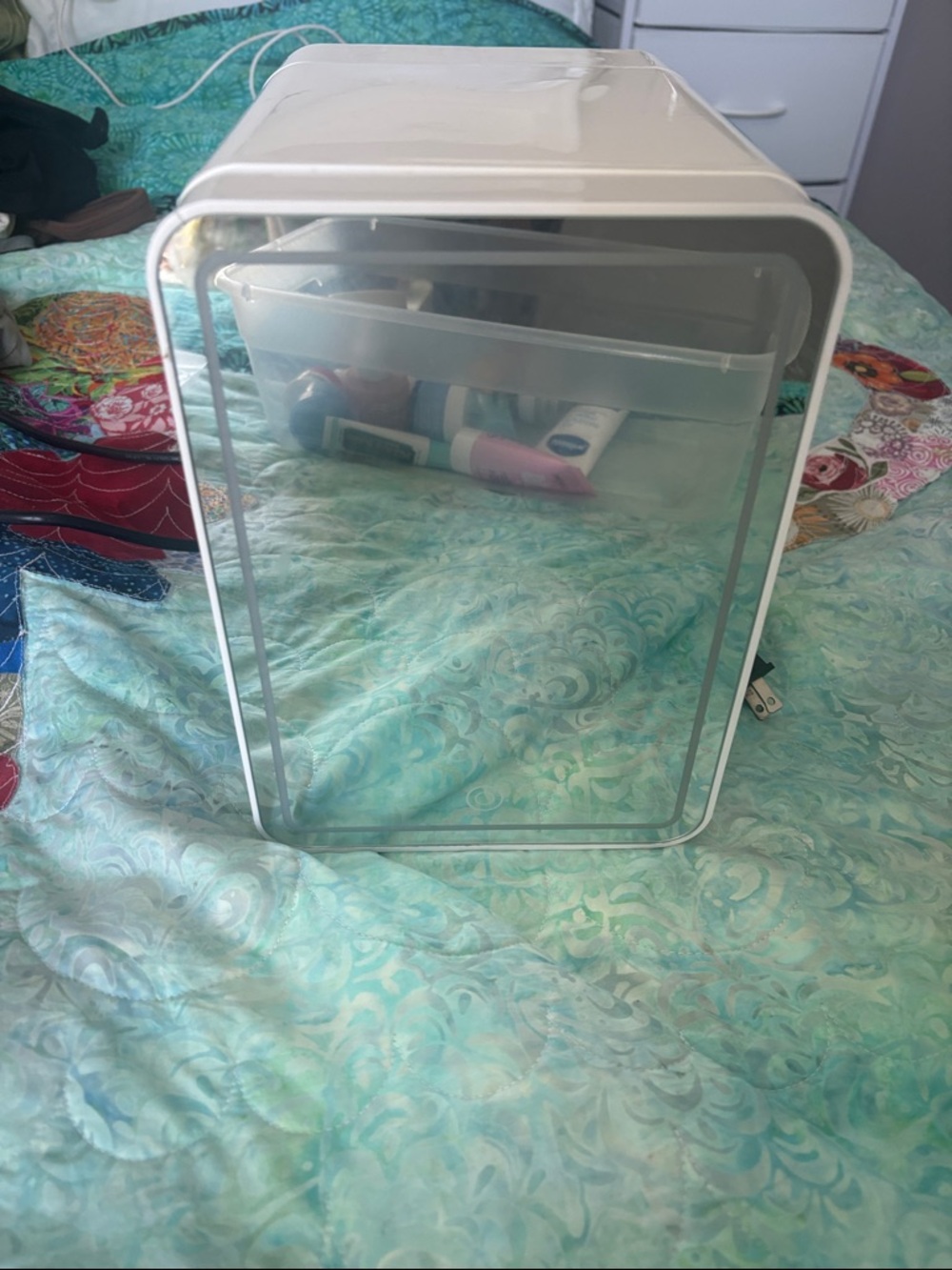 Clear Front White Mini Fridge for Skincare and Makeup